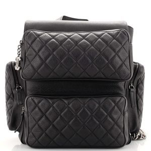 Quilted Black Leather Backpack - Women's Shoulder Bag